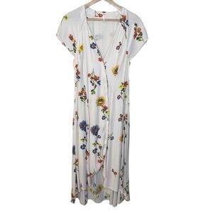 Free People Flutter Sleeve Floral‎ Print Maxi Dress White Size Small